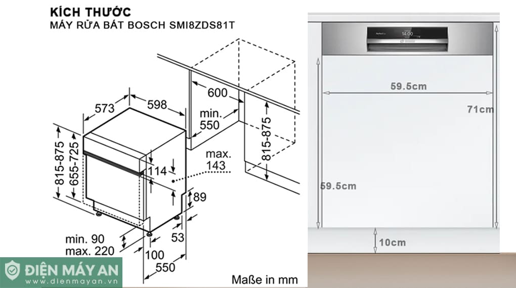 Máy rửa bát bán âm Bosch Serie 8 Sấy Zeolith SMI8ZDS81T